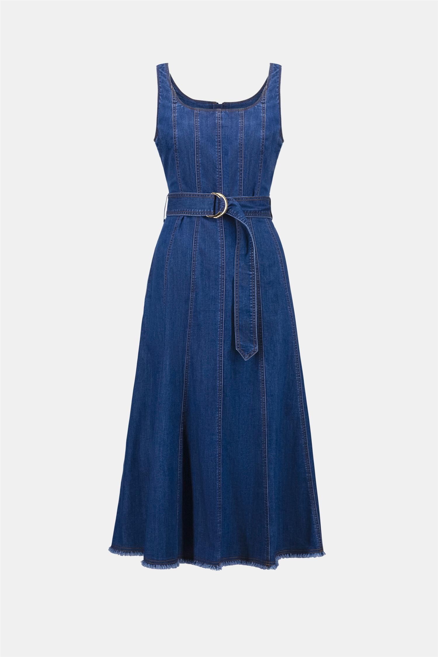Denim Fit And Flare Midi Dress With Belt
