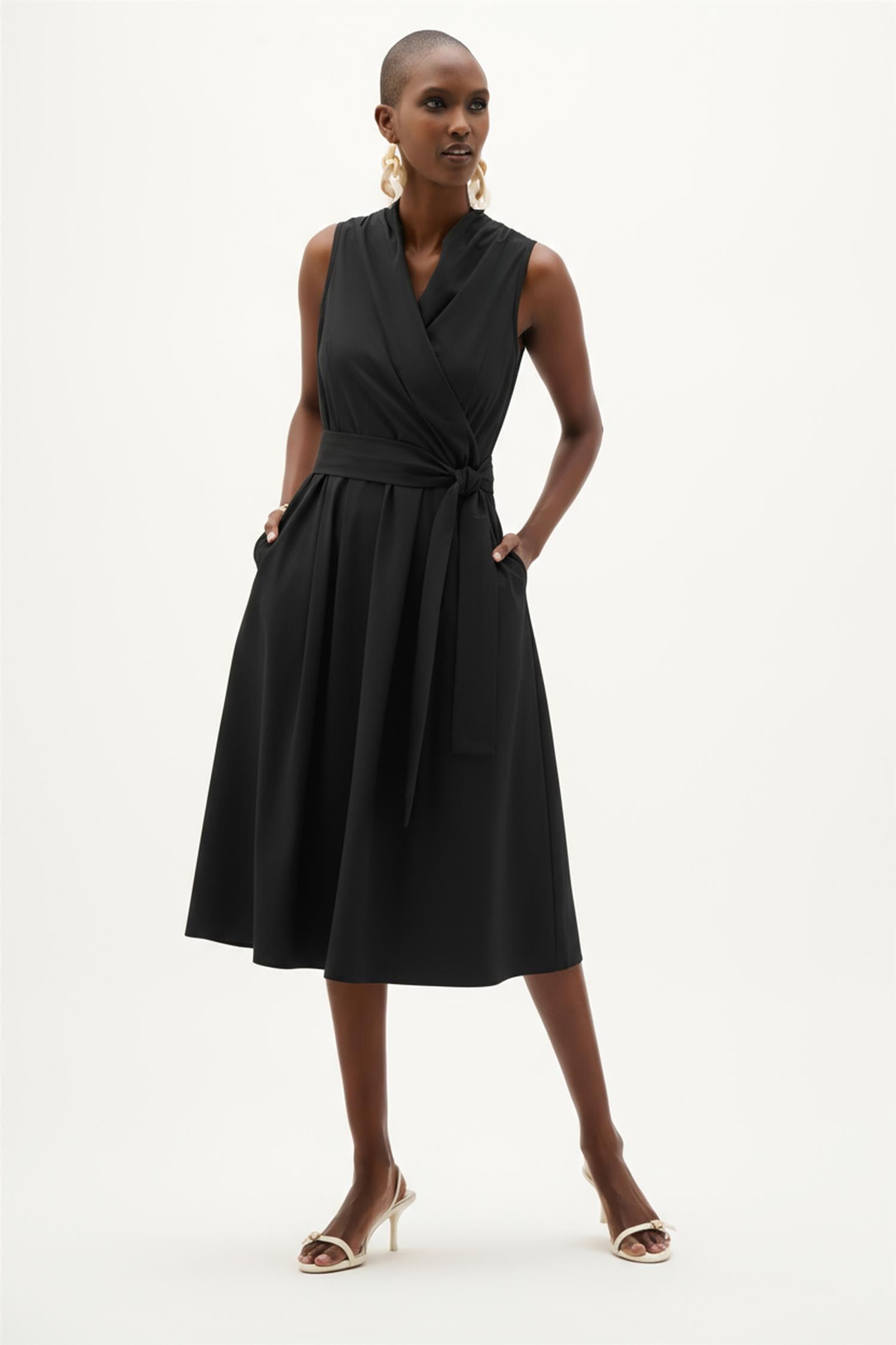 Stretch Poplin Fit And Flare Dress Black
