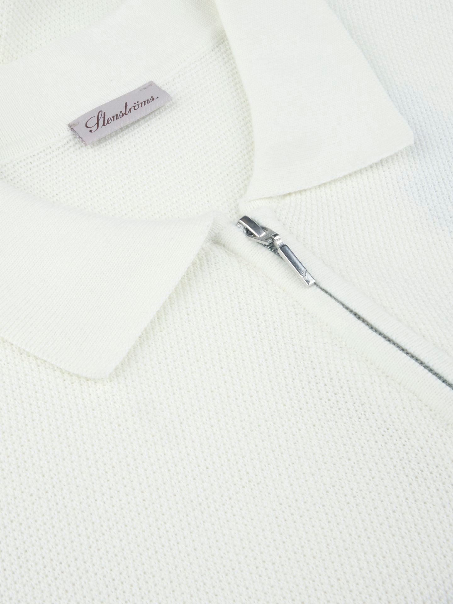 Polo Shirt Knitted Zip Texture Organic Cotton Offwhite