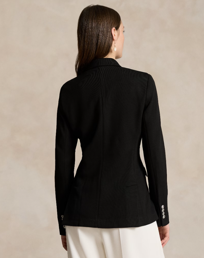 Double Breasted Knit Blazer Polo Black
