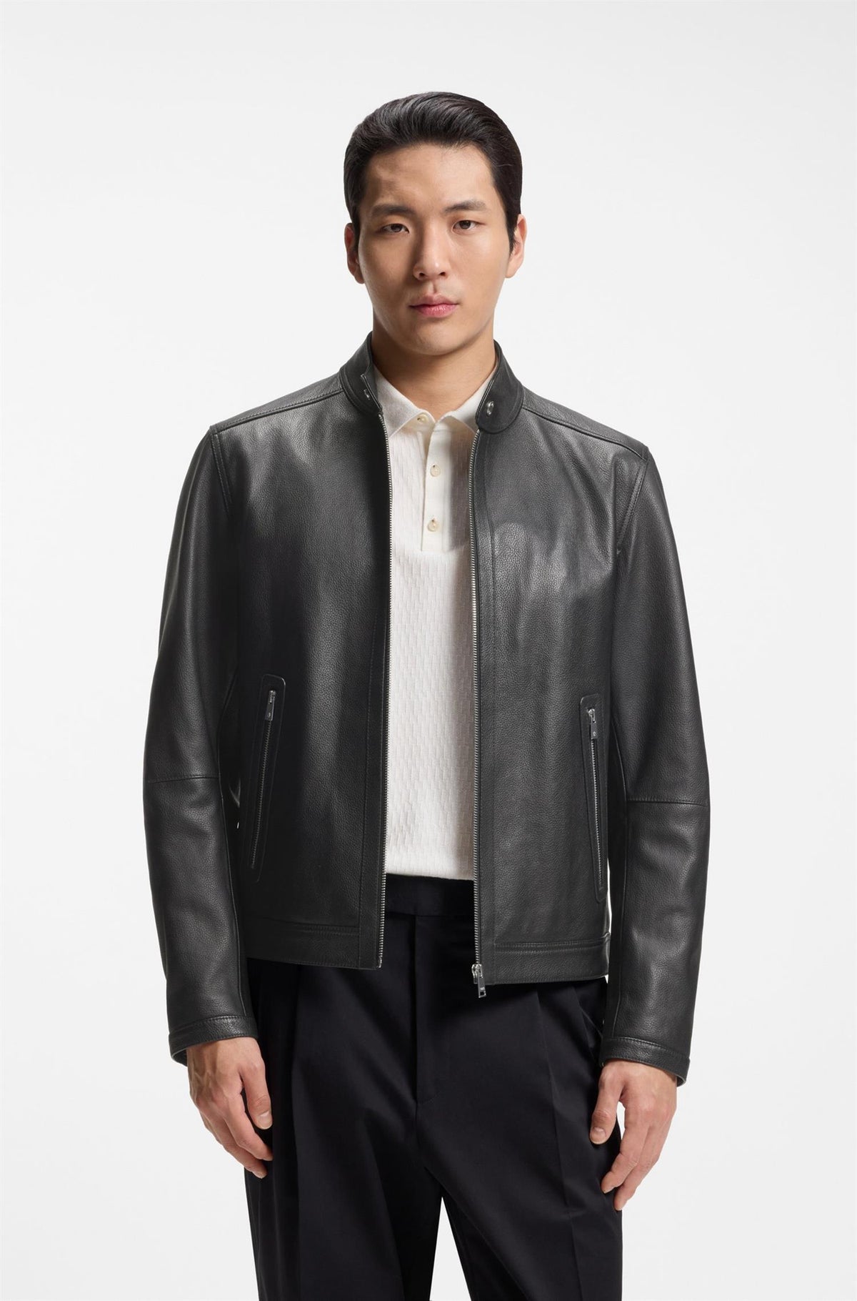 Mansell Grained Leather Jacket Black