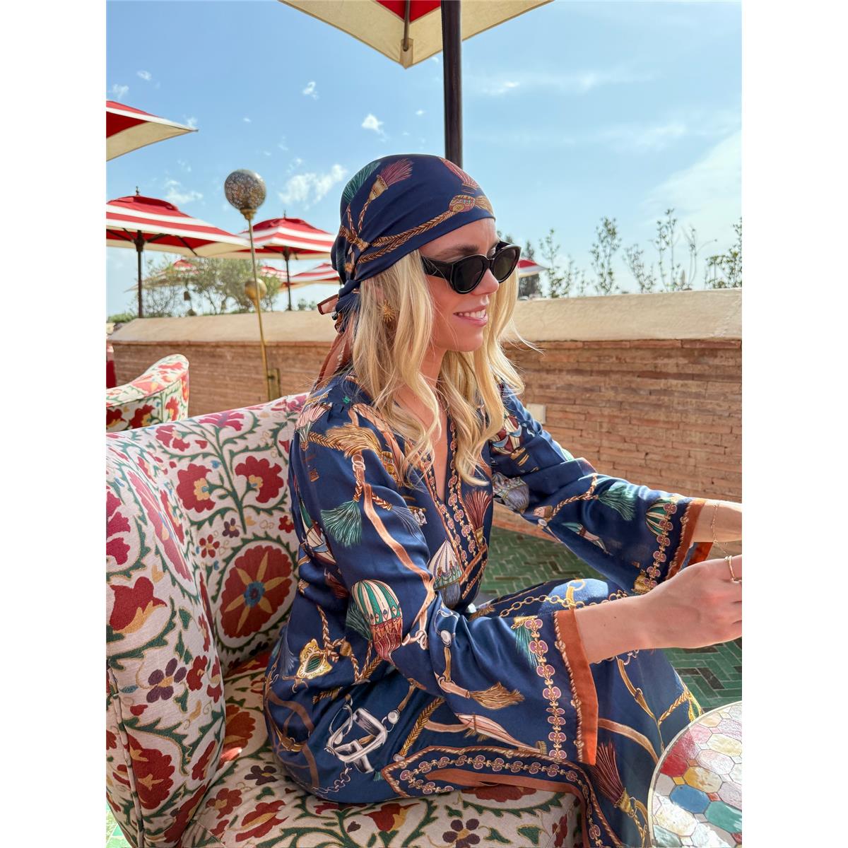 Leilany Silk Scarf Navy