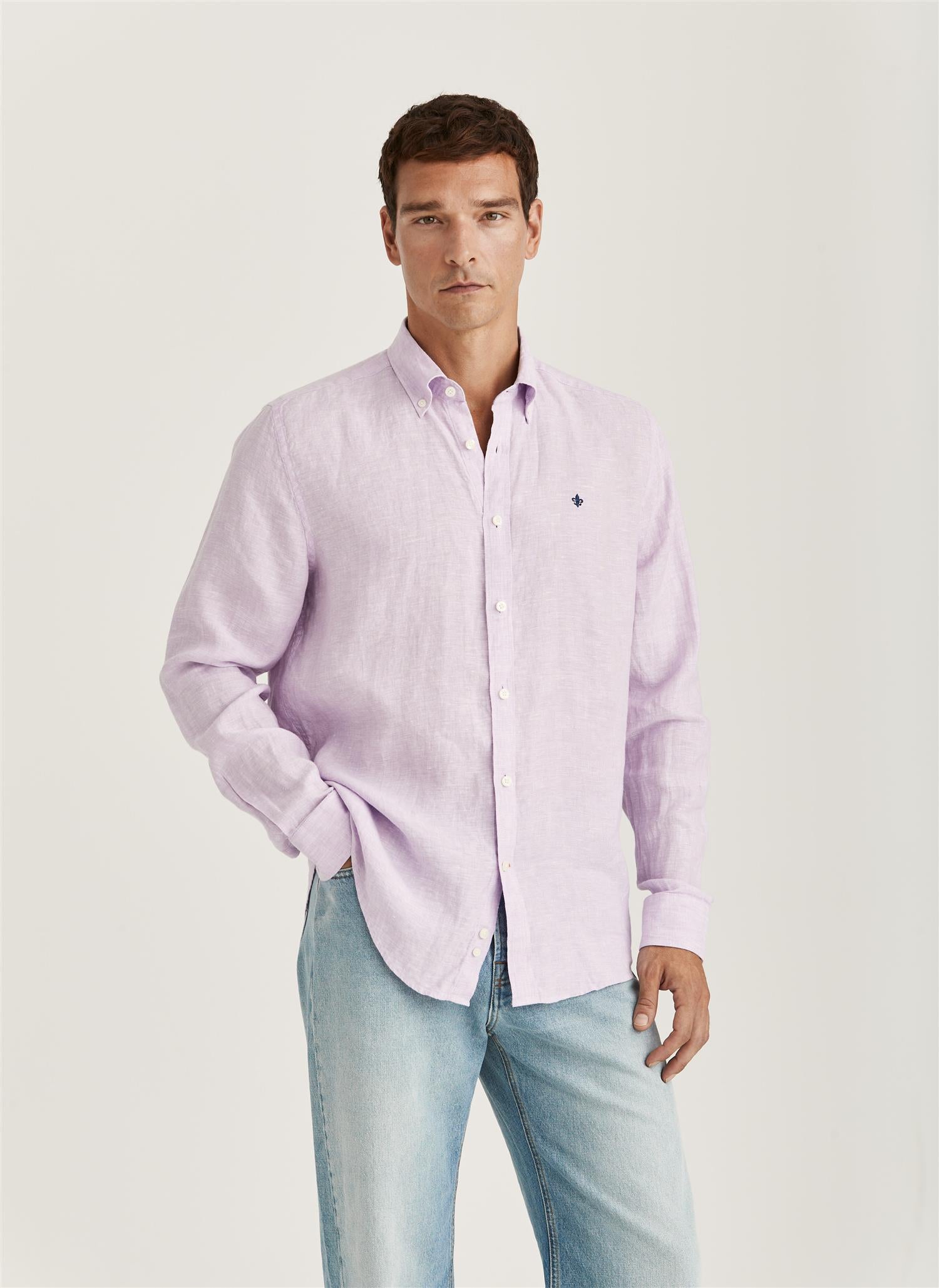 Douglas Linen Shirt-Classic Fit Purple