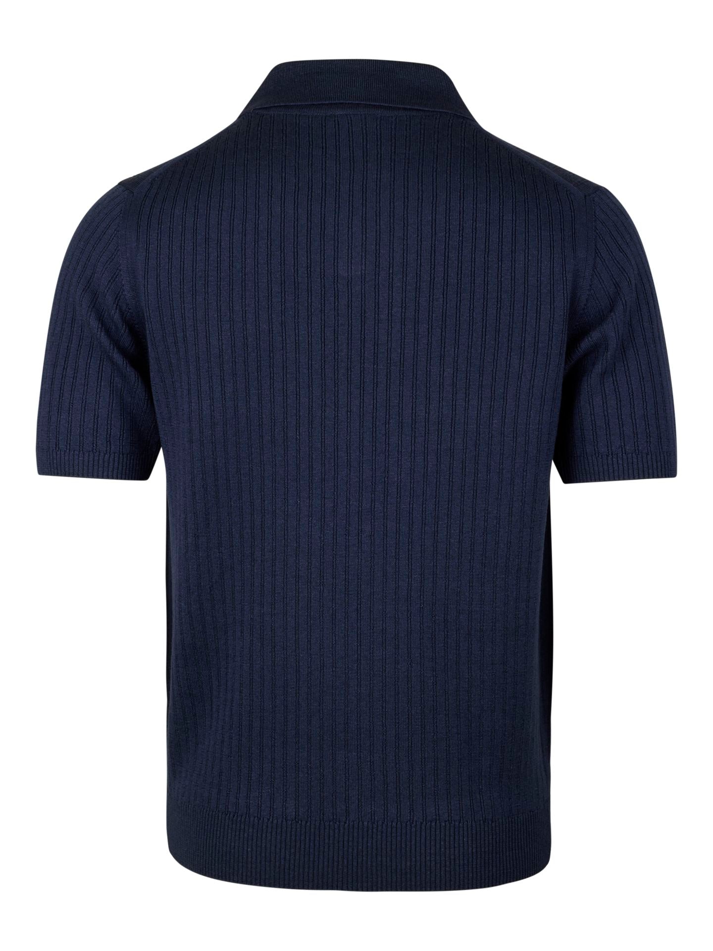Polo Shirt Knitted Ribbed Linen / Merino Wool Dark blue