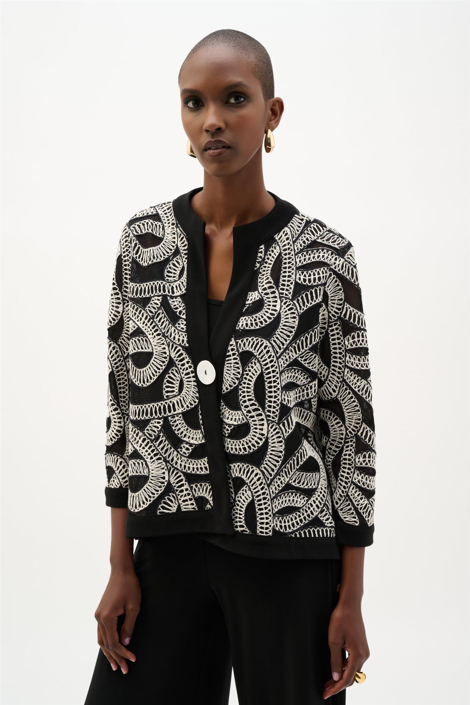 Novelty Mesh Abstract Print Swing Jacket Black/Offwhite
