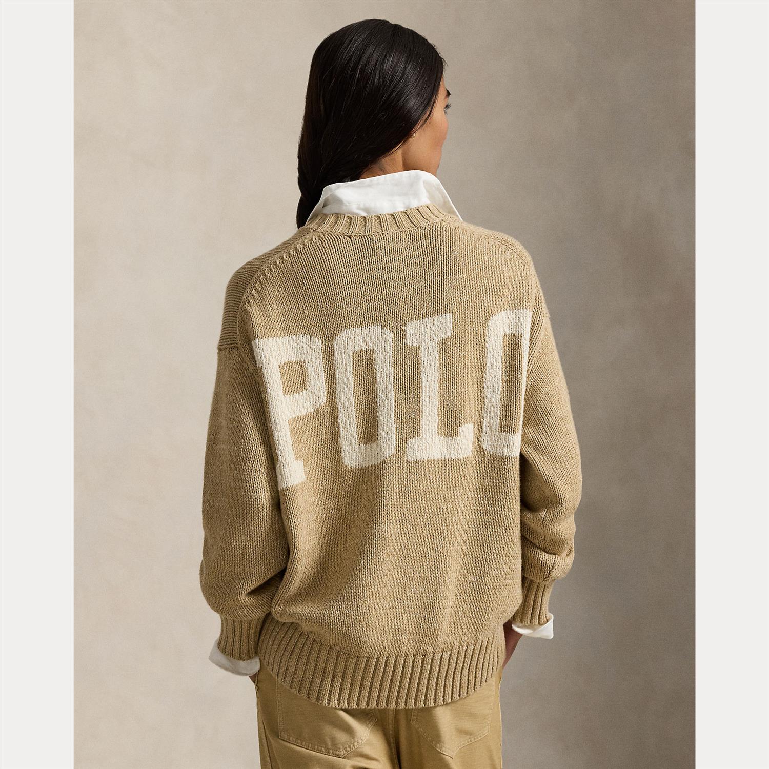 Logo Cotton Crewneck Jumper Khaki