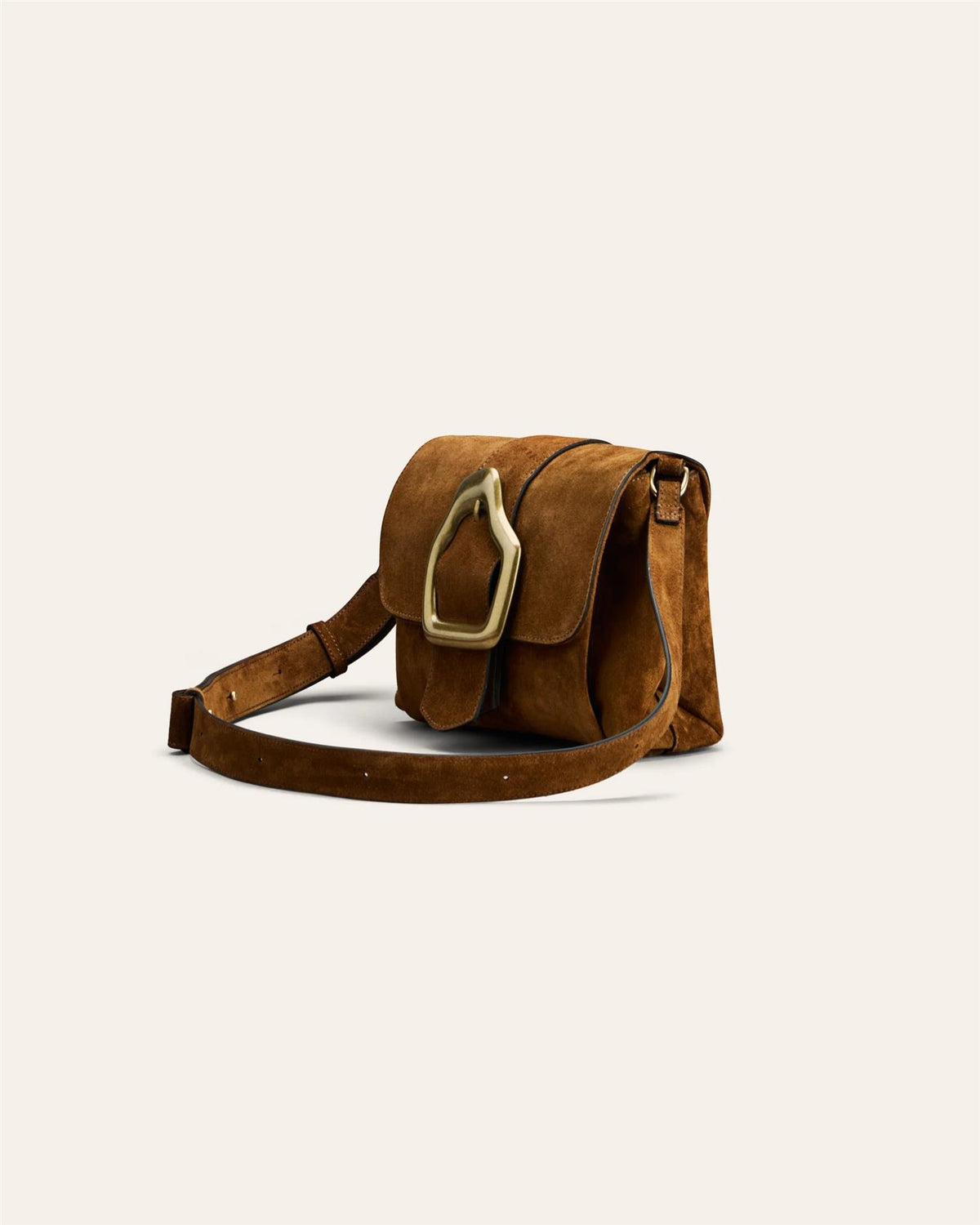 Nami Mini Camel Suede Gold Crossbody Bag