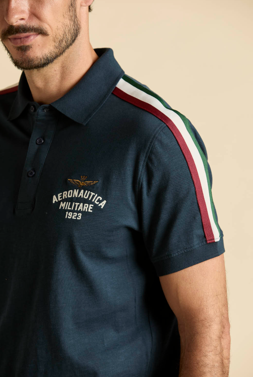 Slub Cotton Polo Shirt With Tricolor