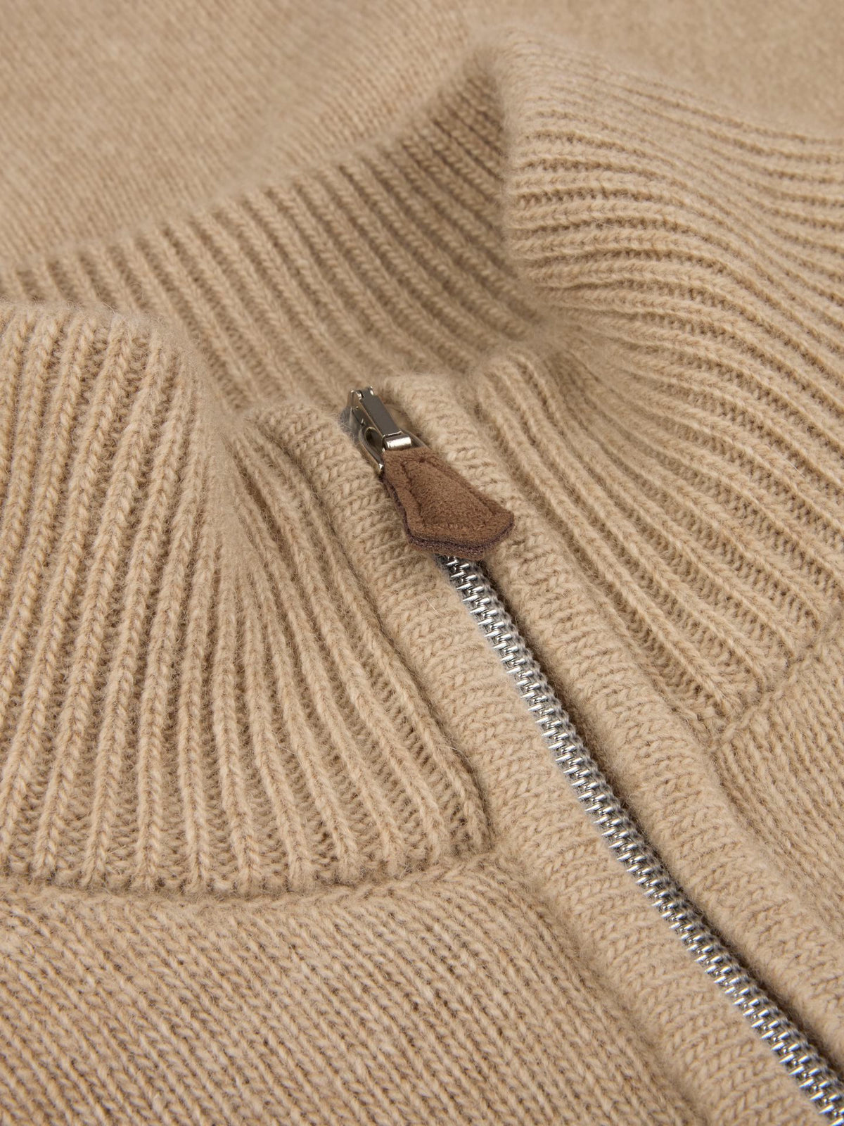 Pullover Knitted Half Zip Carded Merino Wool Beige