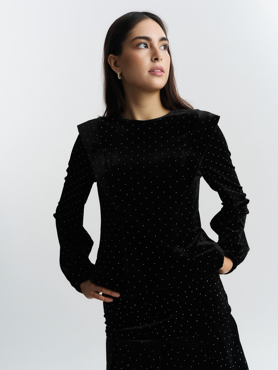 Kendra Stud Velour Blouse Black