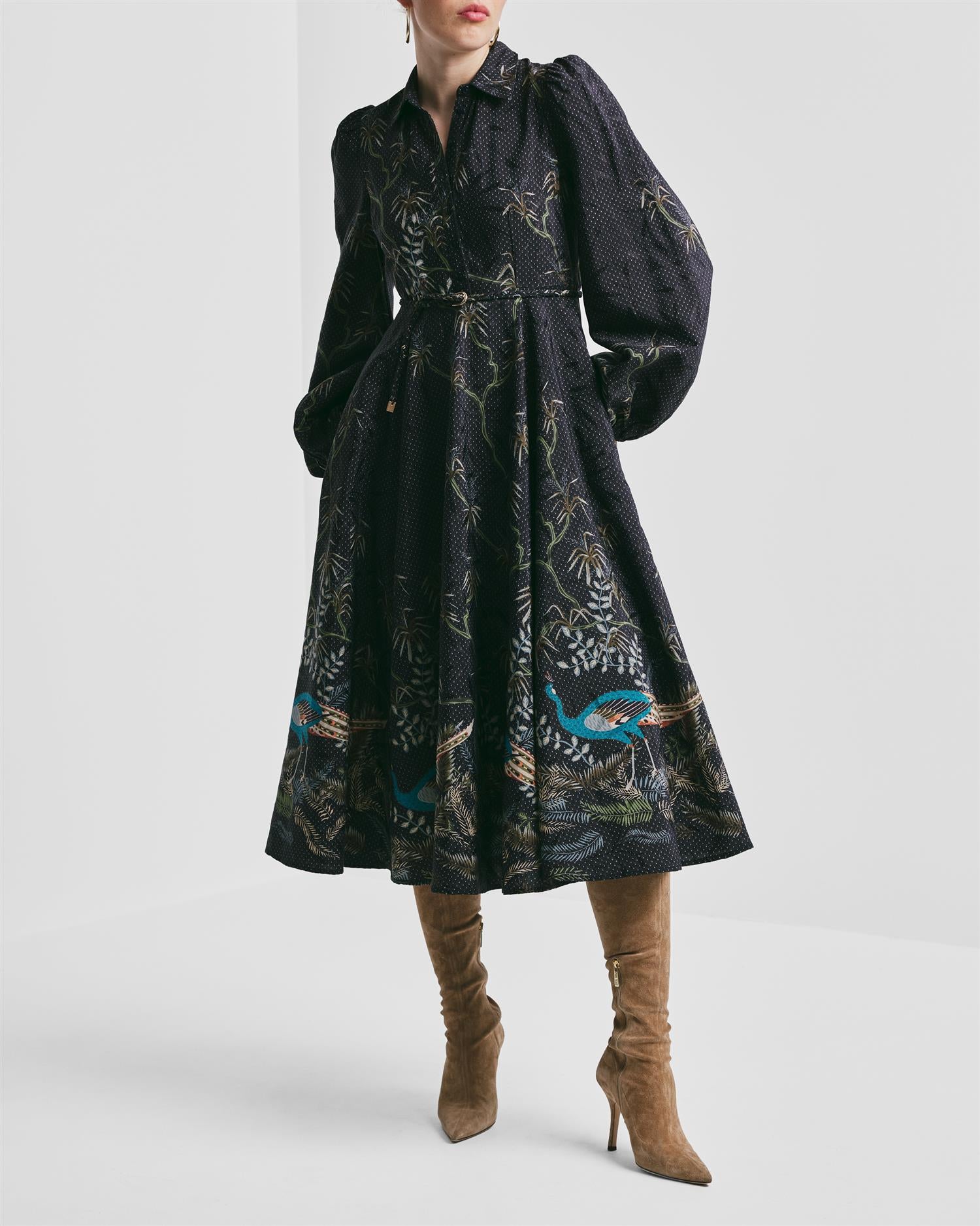 Jacquard Midi Dress AW25 Blue Peacock
