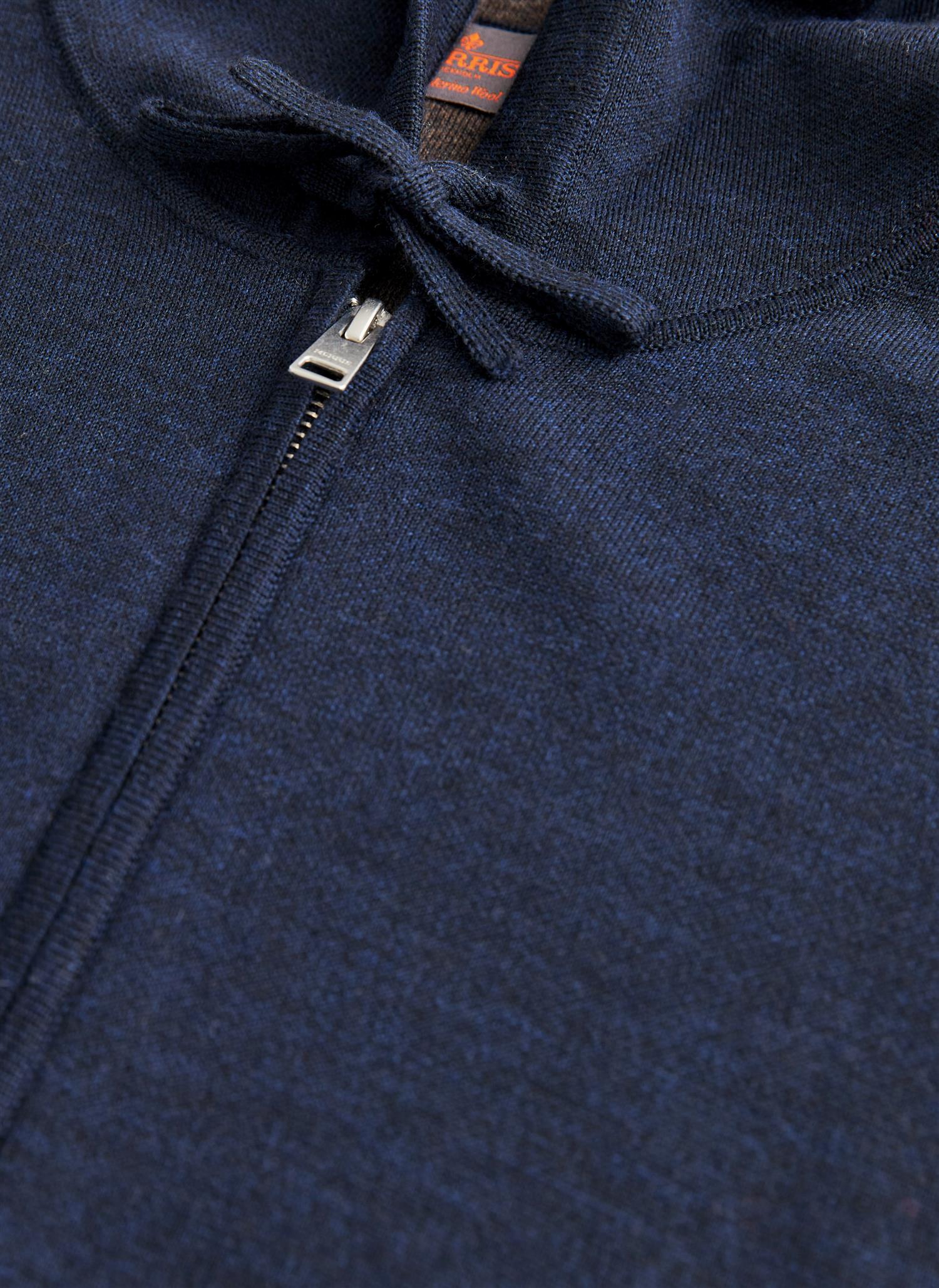 Merino Double Zip Hood Navy