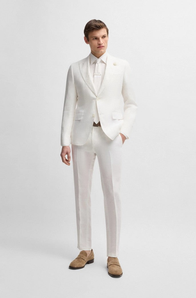 HUGE PEAK WHITE BLAZER IN LINEN CANVAS