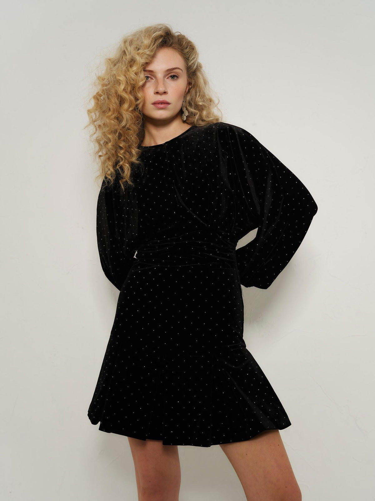 Jamal Stud Velour Dress Black