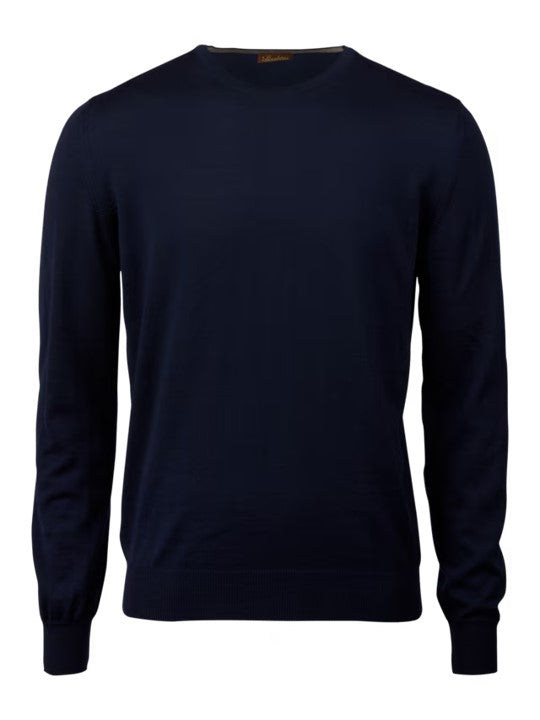 Sweater Knitted Crew Neck Merino Wool Navy