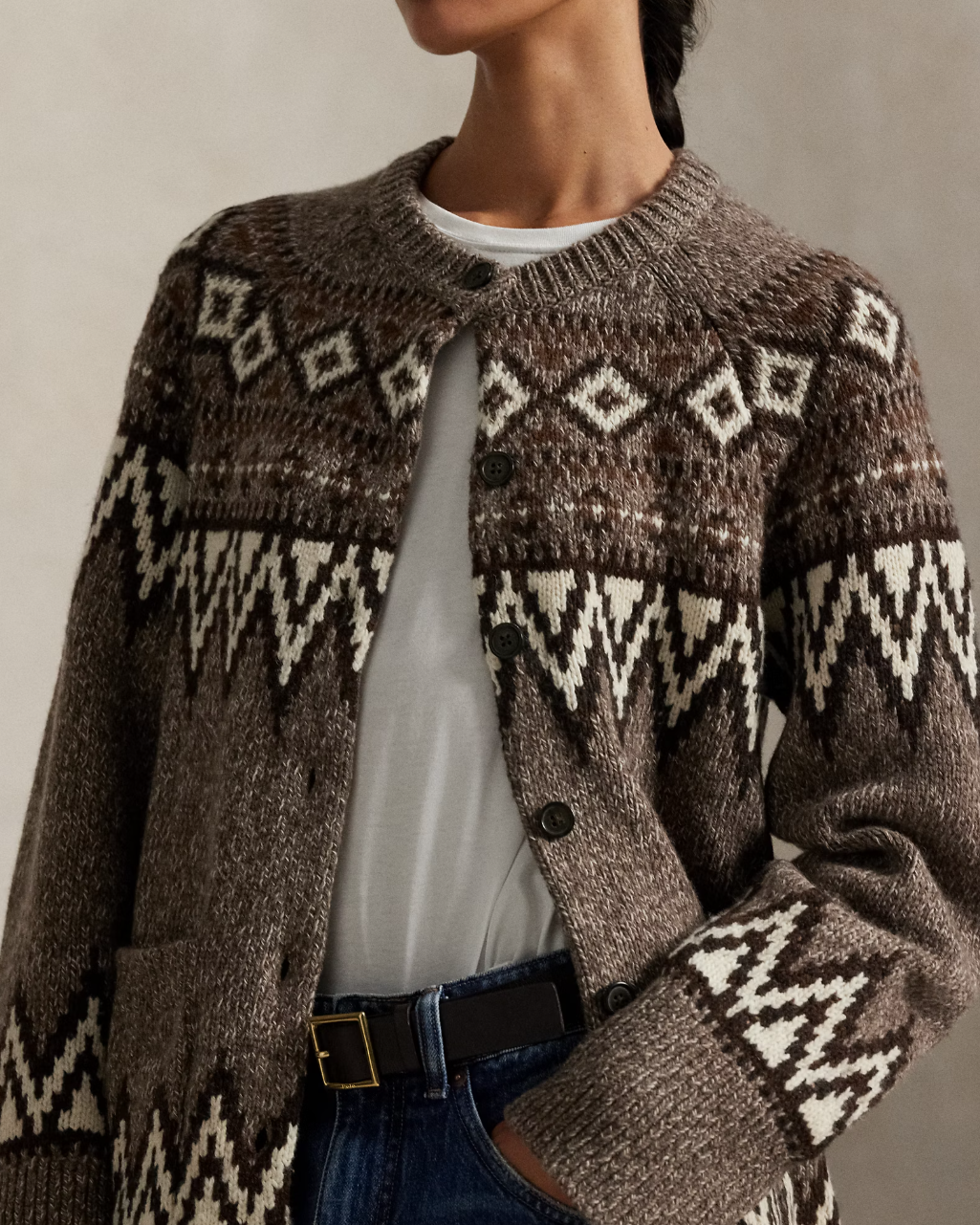 Fair Isle Wool-Blend Cardigan Mushroom Multi