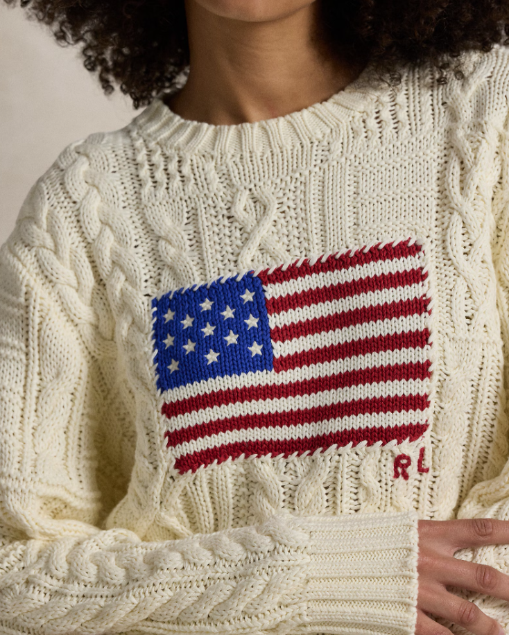 Aran-knit Flag Cotton Jumper-cream