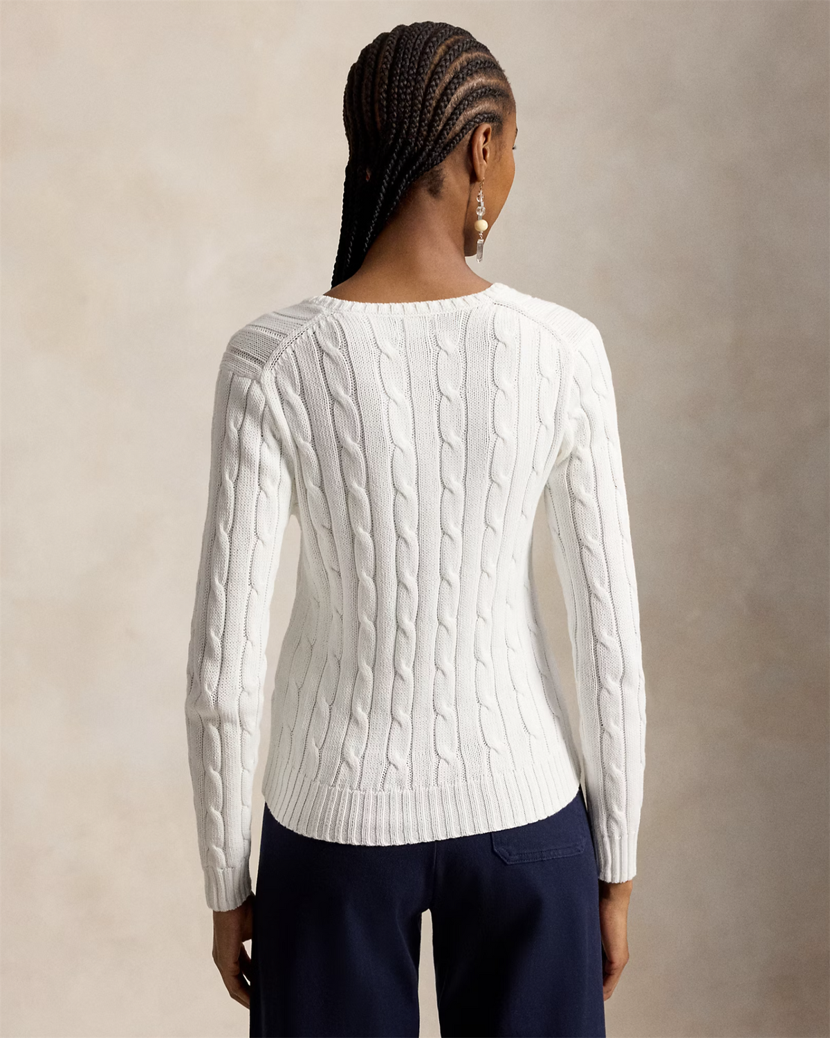 Cable-Knit Cotton v-neck jumper white