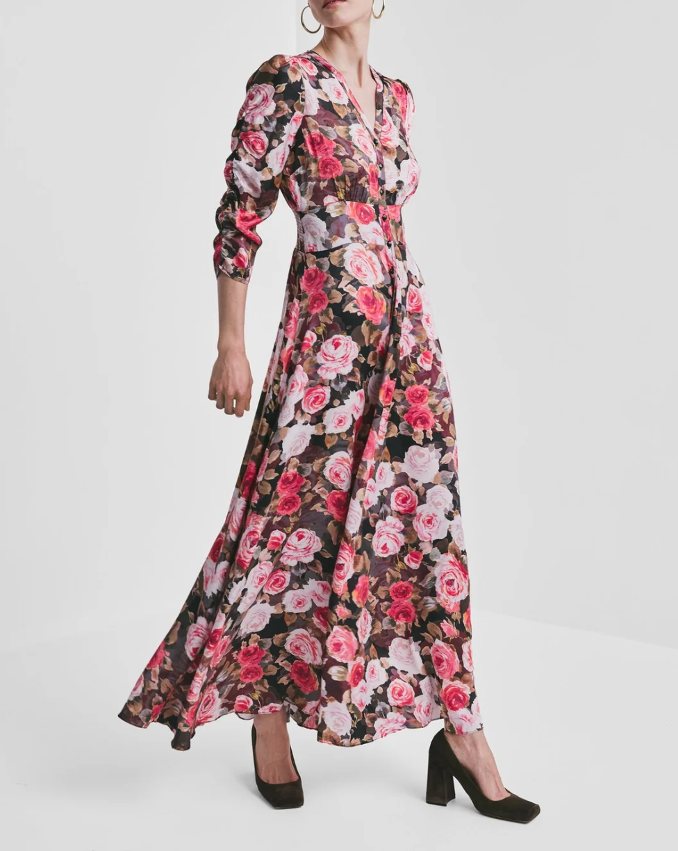 Satin Button-Down Dress PS2 Midnight Roses6