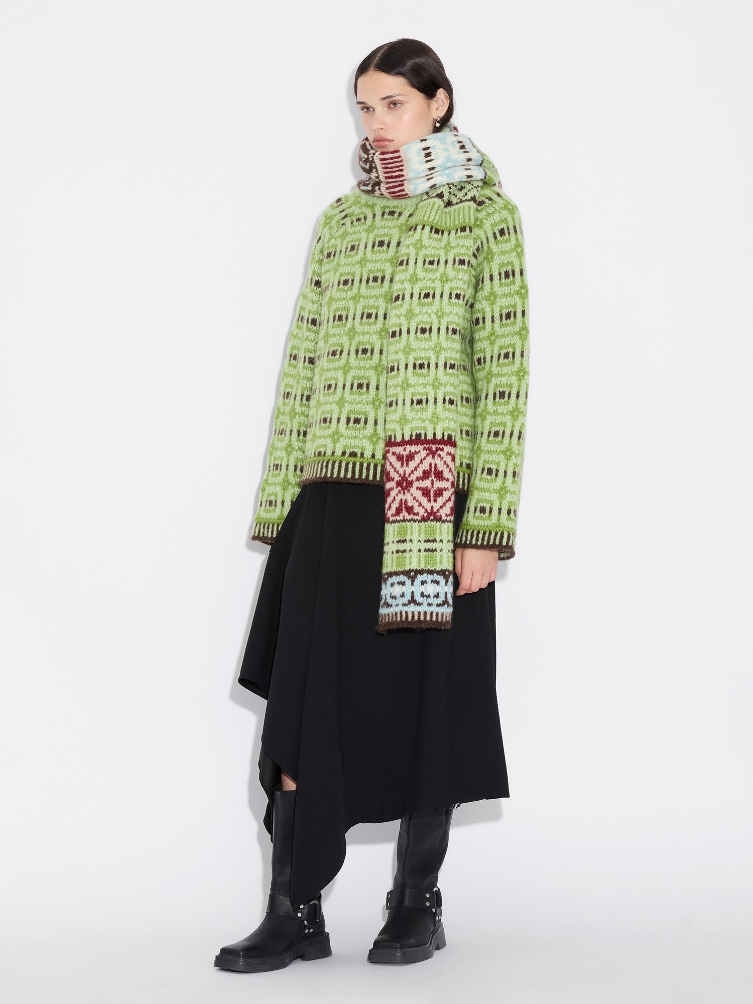 Norwegian Wool Scarf Green Mix