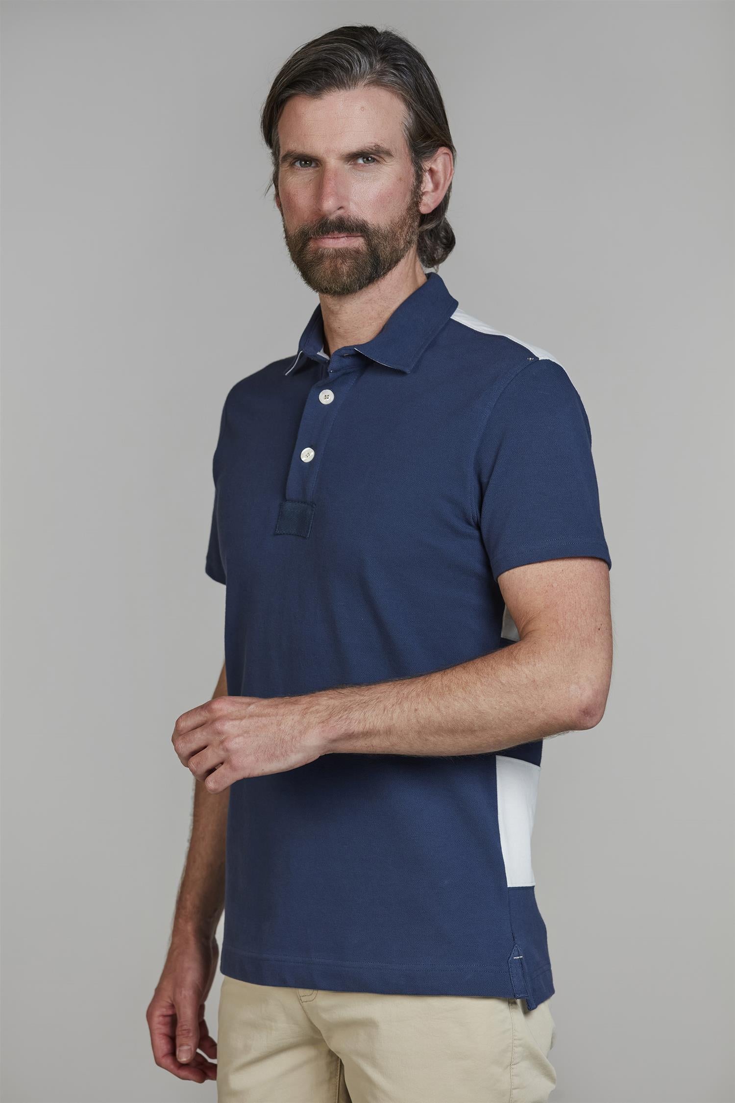Stripe Back Polo Mid Blue