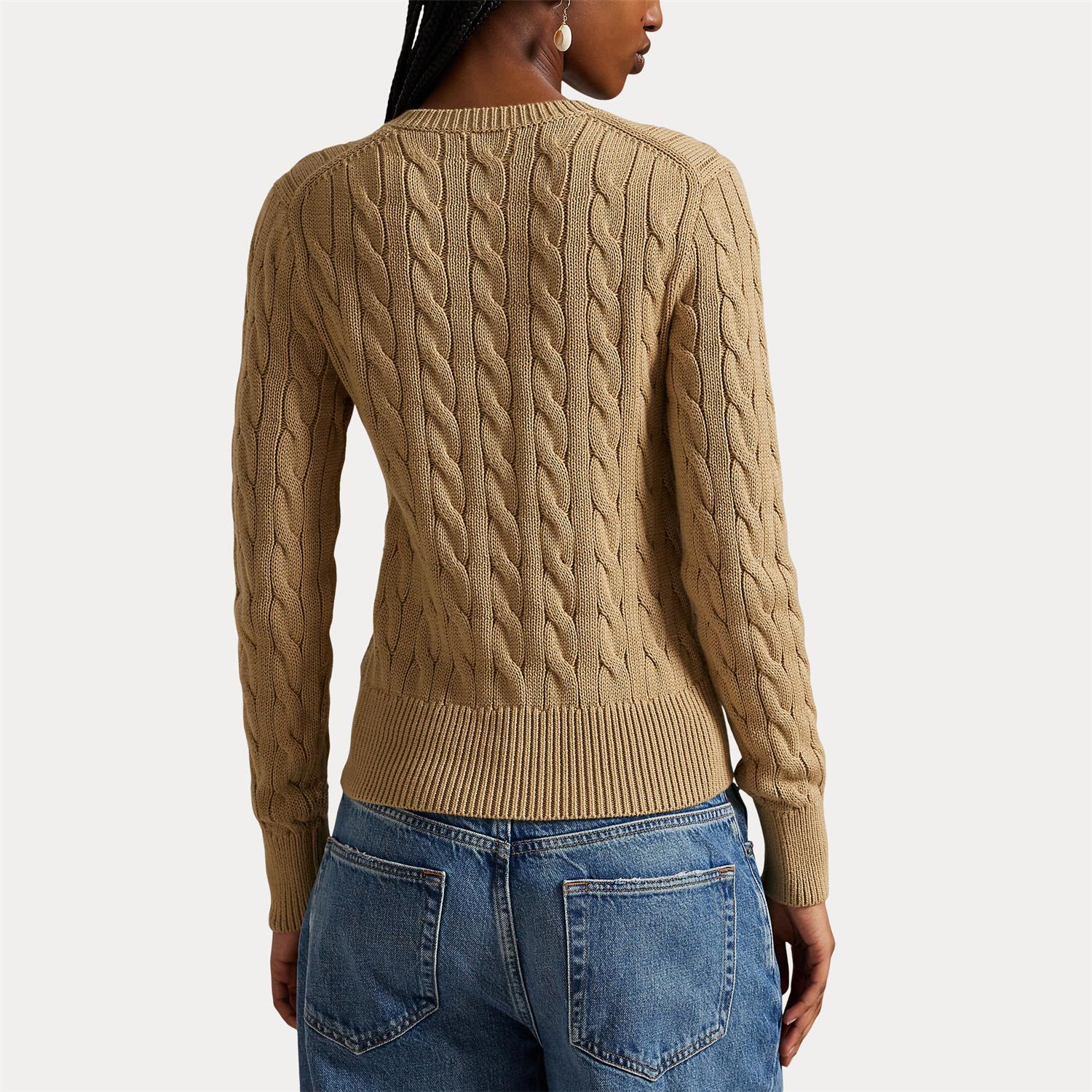 Cotton Cable Knit Long Sleeve Cardigan Khaki