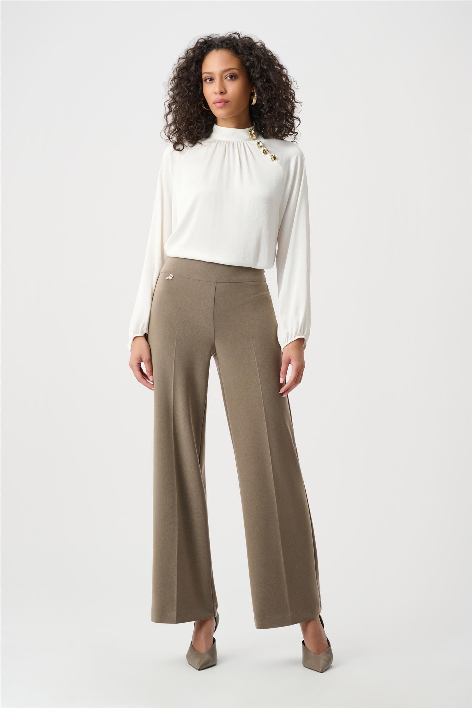Silky Knit Wide-Leg Pull-On Pants Taupe