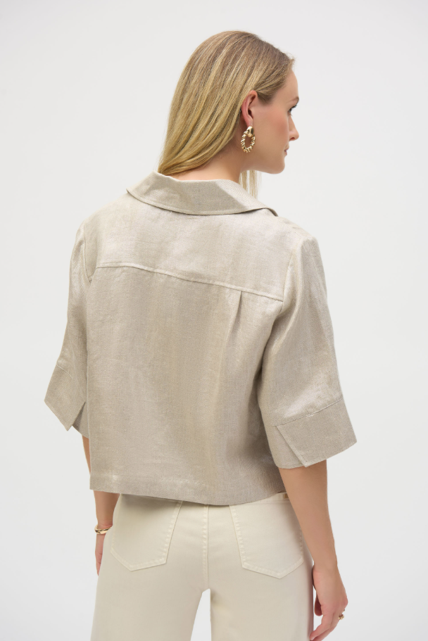 Foiled Linen Blend Short Jacket