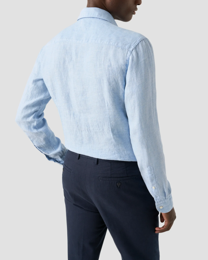 LIGHT BLUE SOLID TWILL LINEN SLIM SHIRT