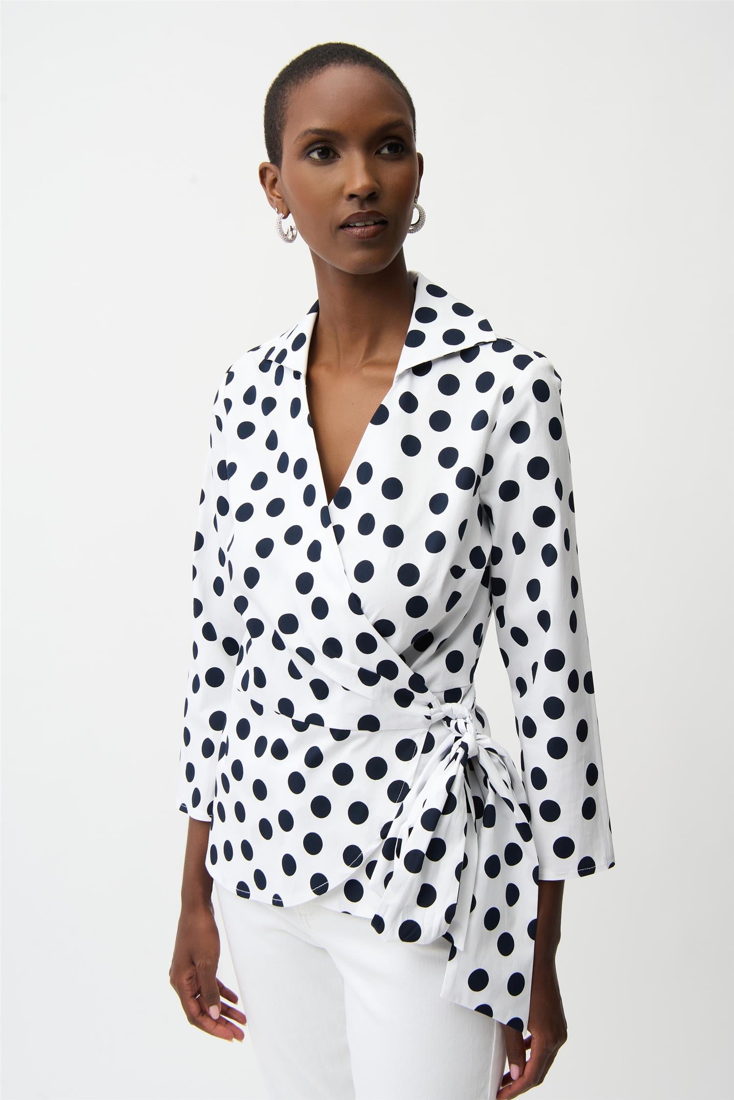 Stretch Cotton Dot Print Wrap Vanilla/Midnight BlueTop