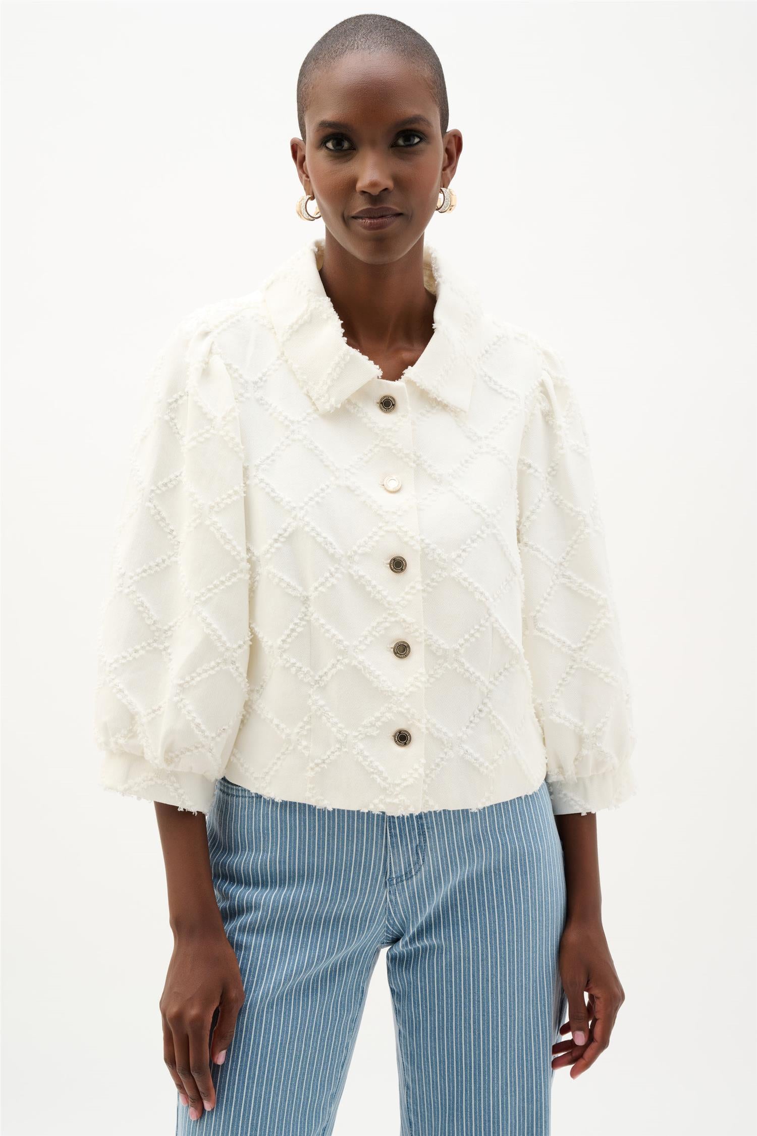 Cotton Twill Jacket With Balloon Sleeves Off White
