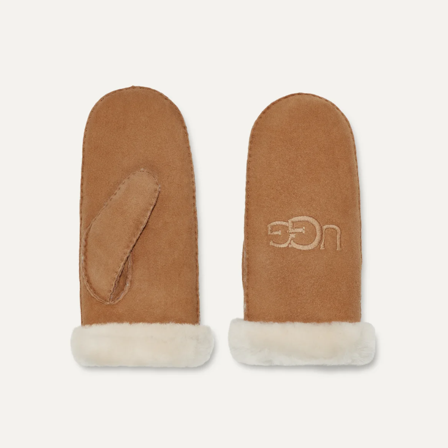 Sheepskin Embroider Mitten Chestnut