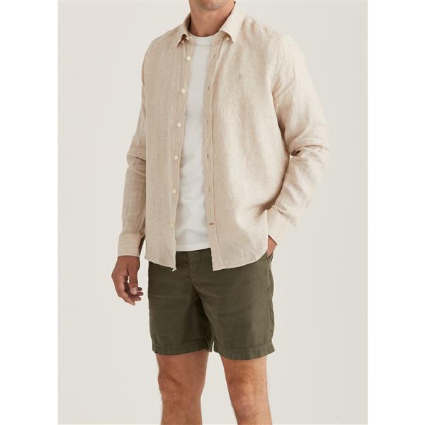 Douglas Linen Shirt-Classic Fit Khaki