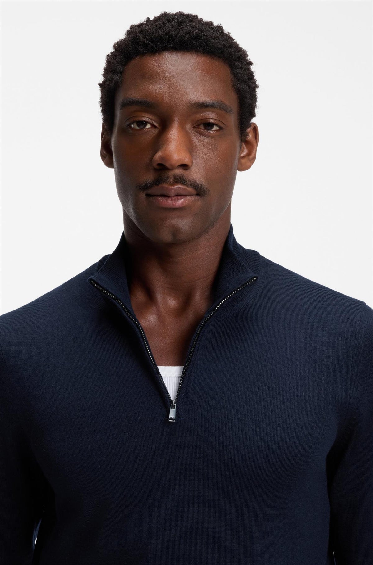 H-Ebenji Merino Wool Zip Sweater Dark Blue
