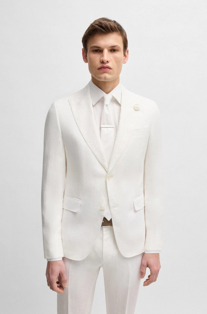 HUGE PEAK WHITE BLAZER IN LINEN CANVAS