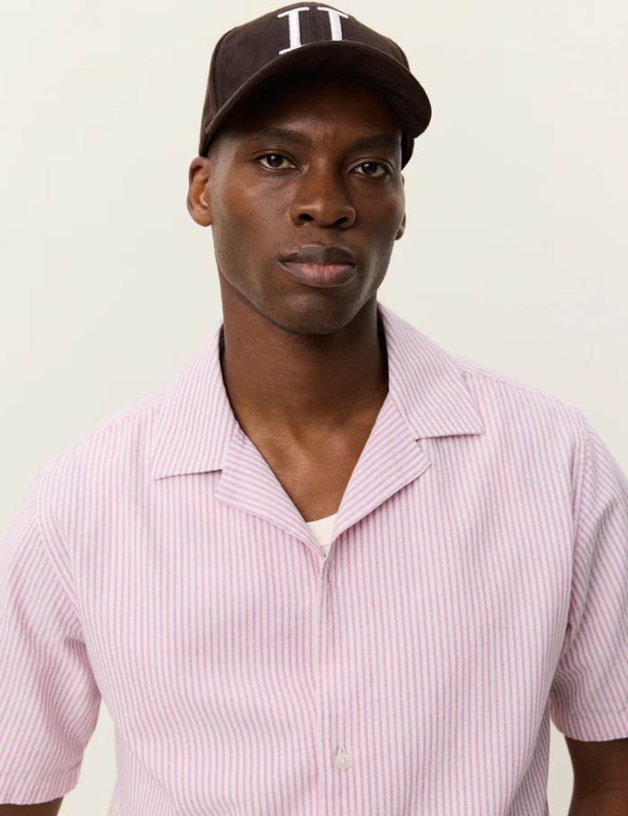 Lukas Stripe Cotton Linen SS Shirt Crocus Pink