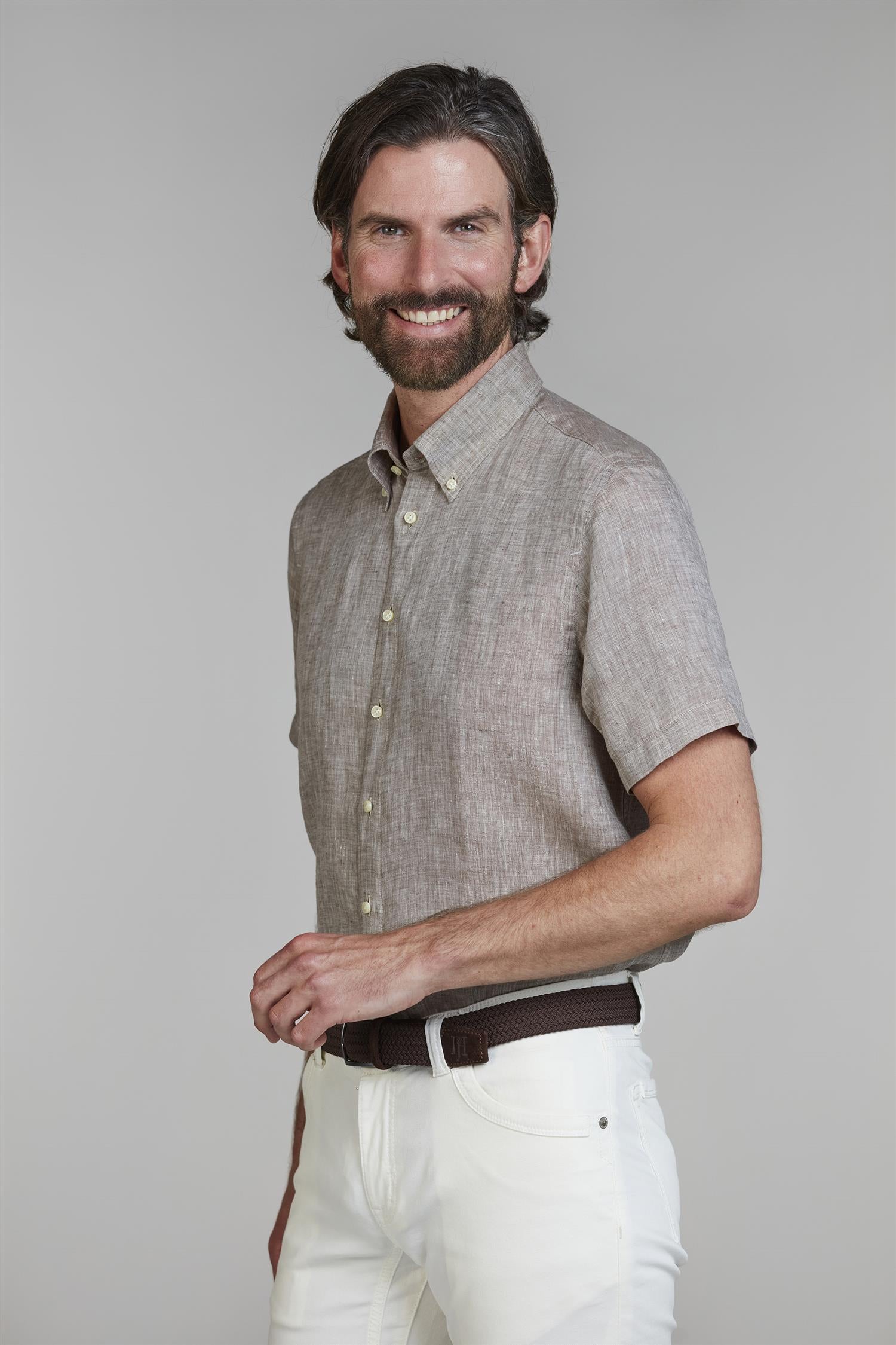 Short Sleeve Linen Shirt Lt.Brown