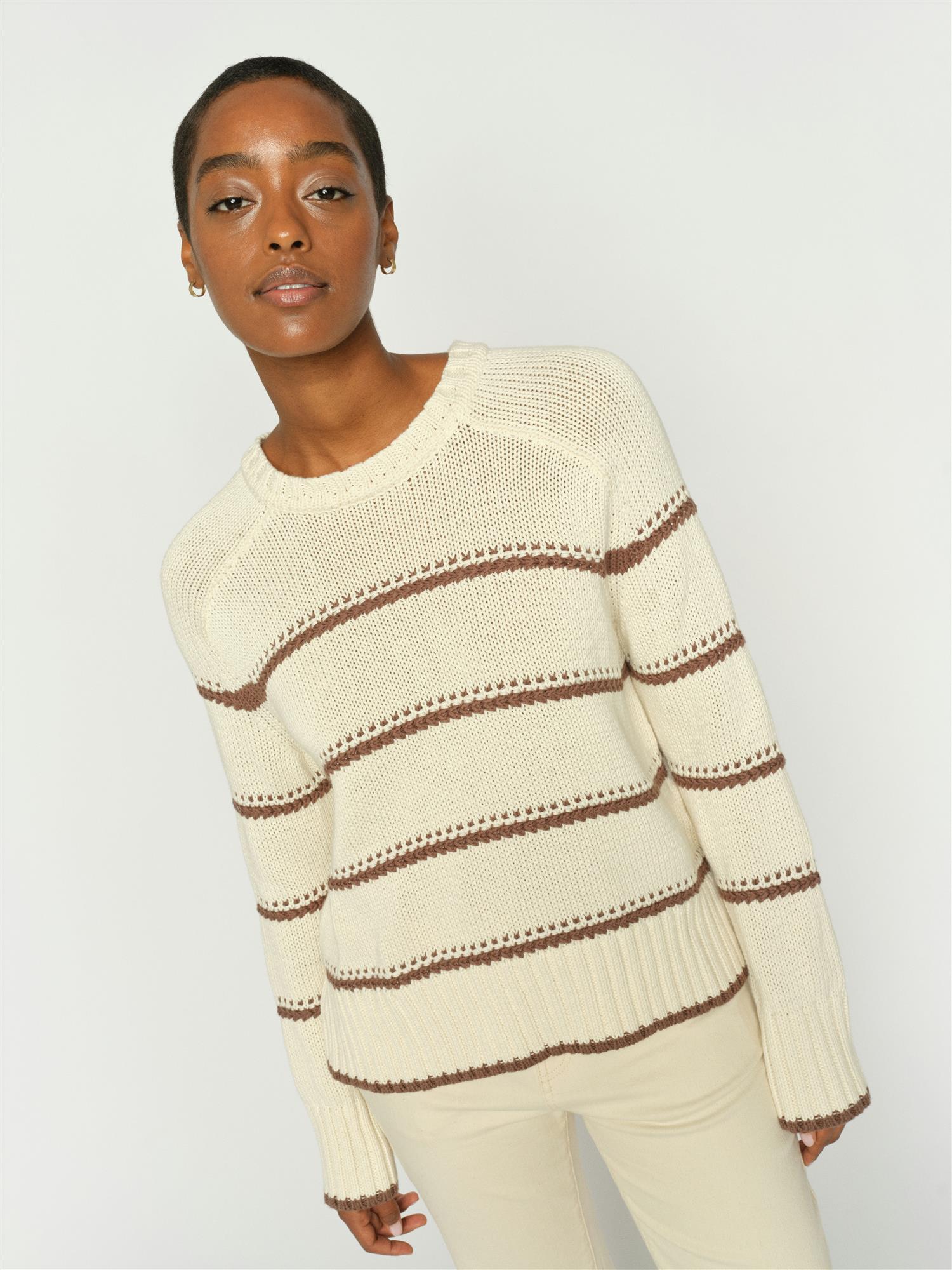 Mmrola Bine Stripe Crewneck Knit Coffe Quartz
