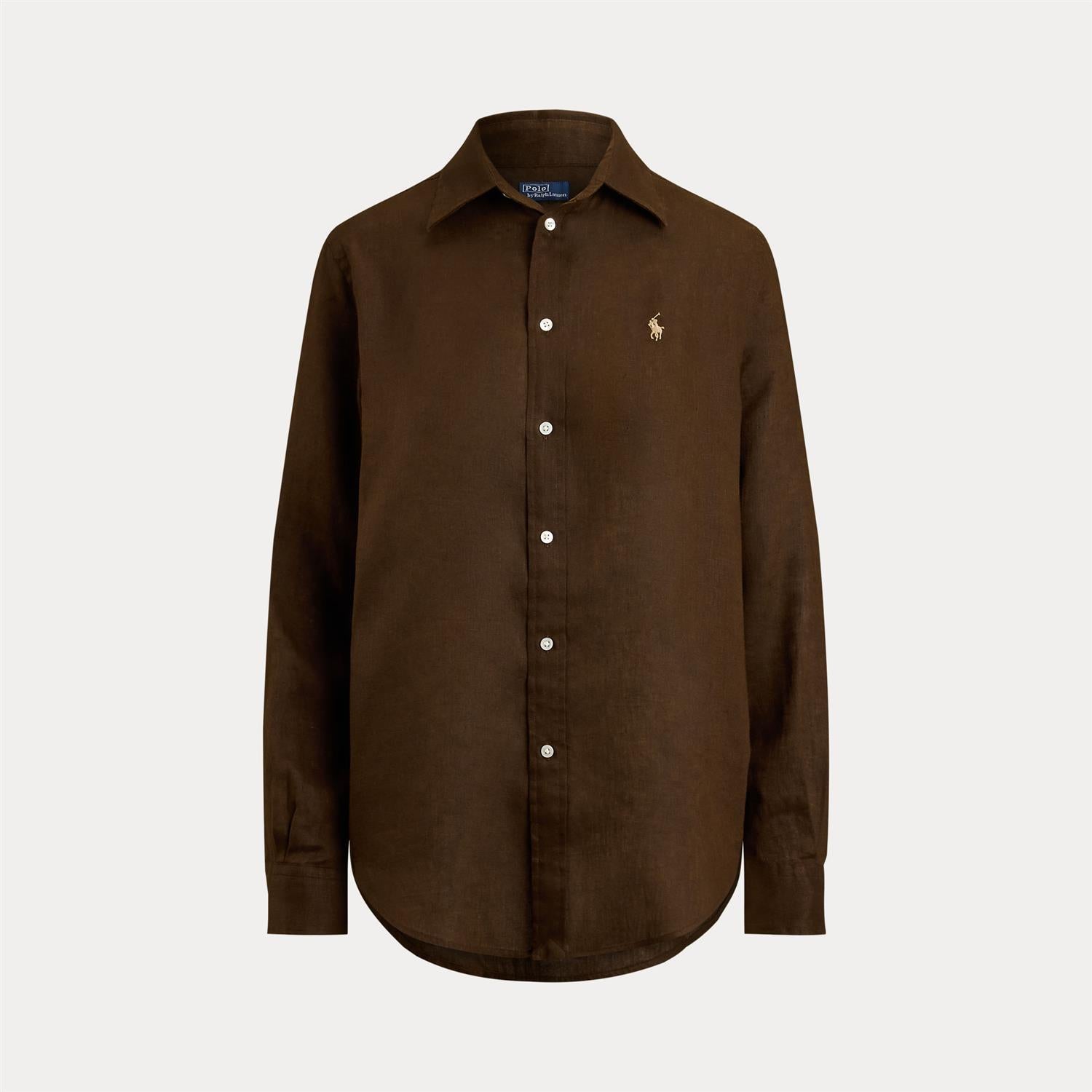 Classic-Long Sleeve-Button Front Shirt - Brown
