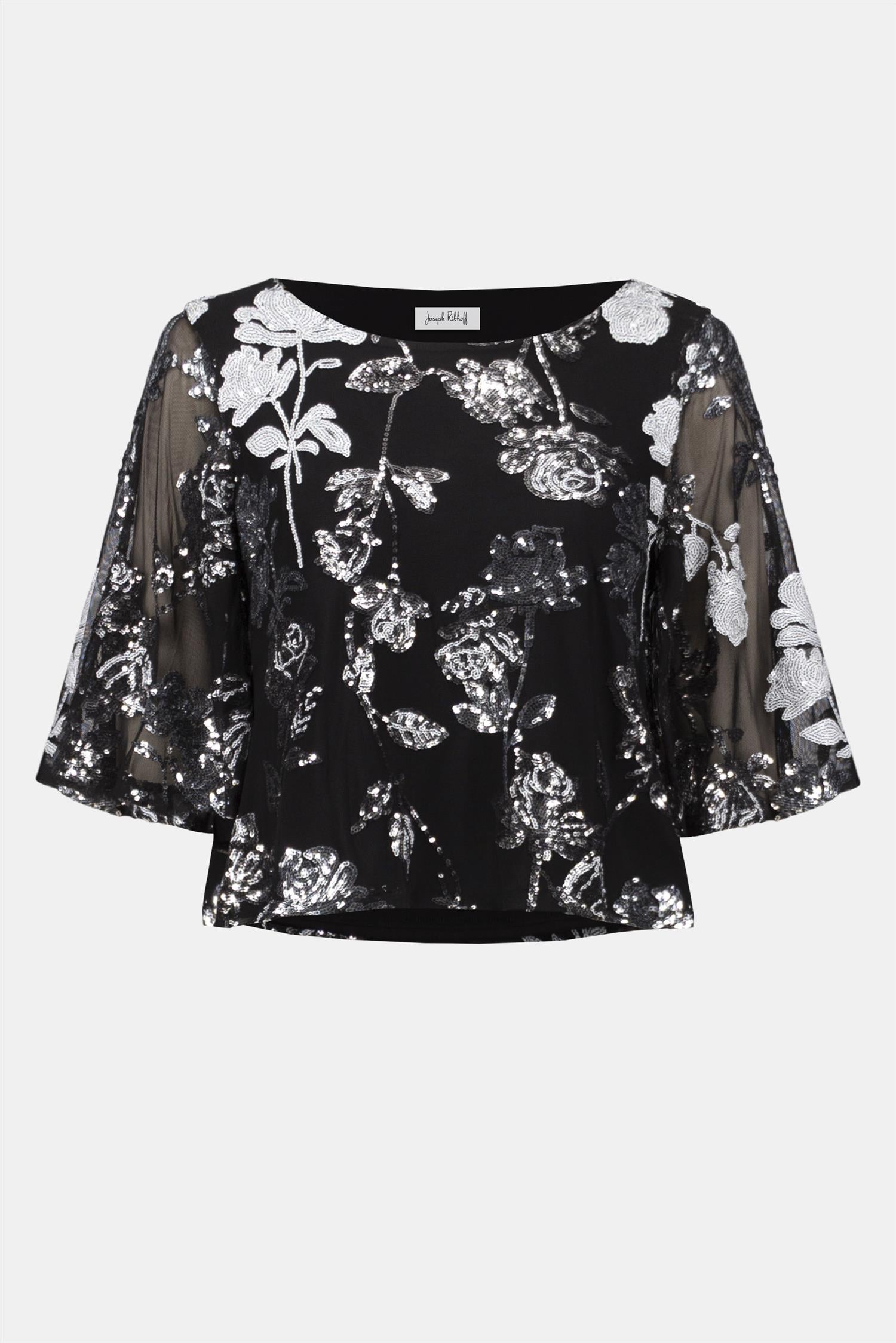 Sequin Embr Floral Print Boxy Top