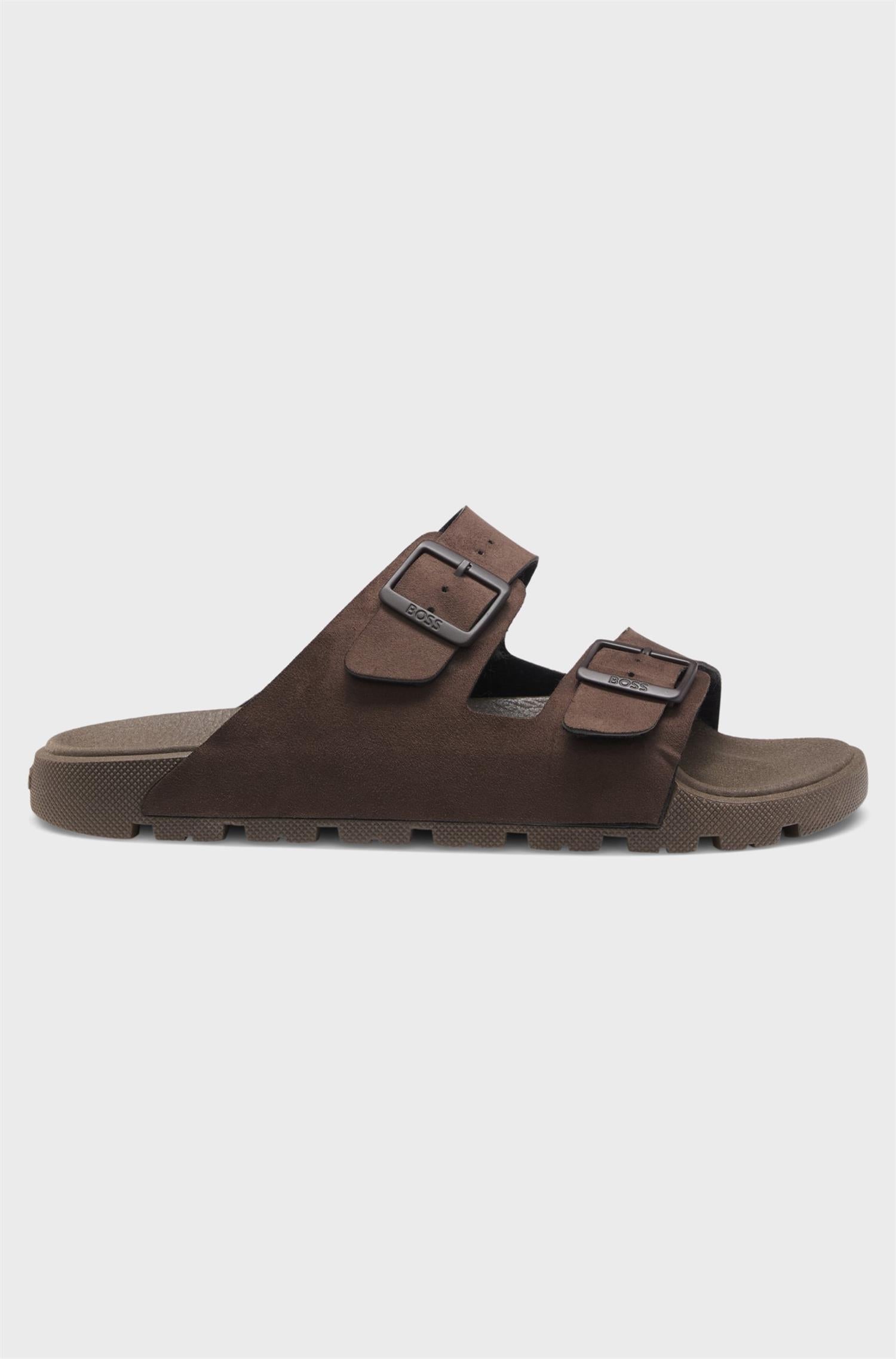 Twin-strap slides with branded buckles Surfley