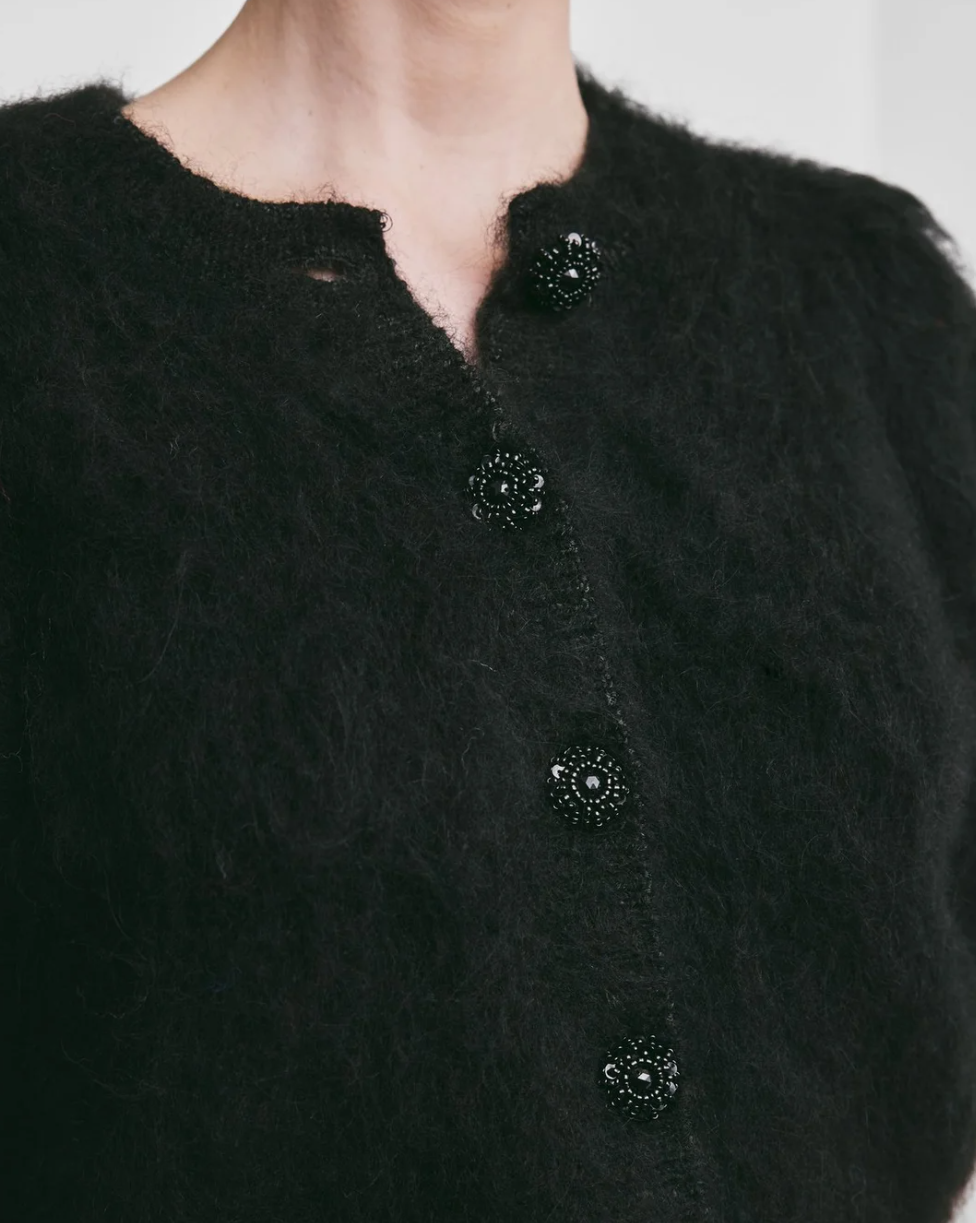 Hairy Knit Puffed Jacket PS26 Black