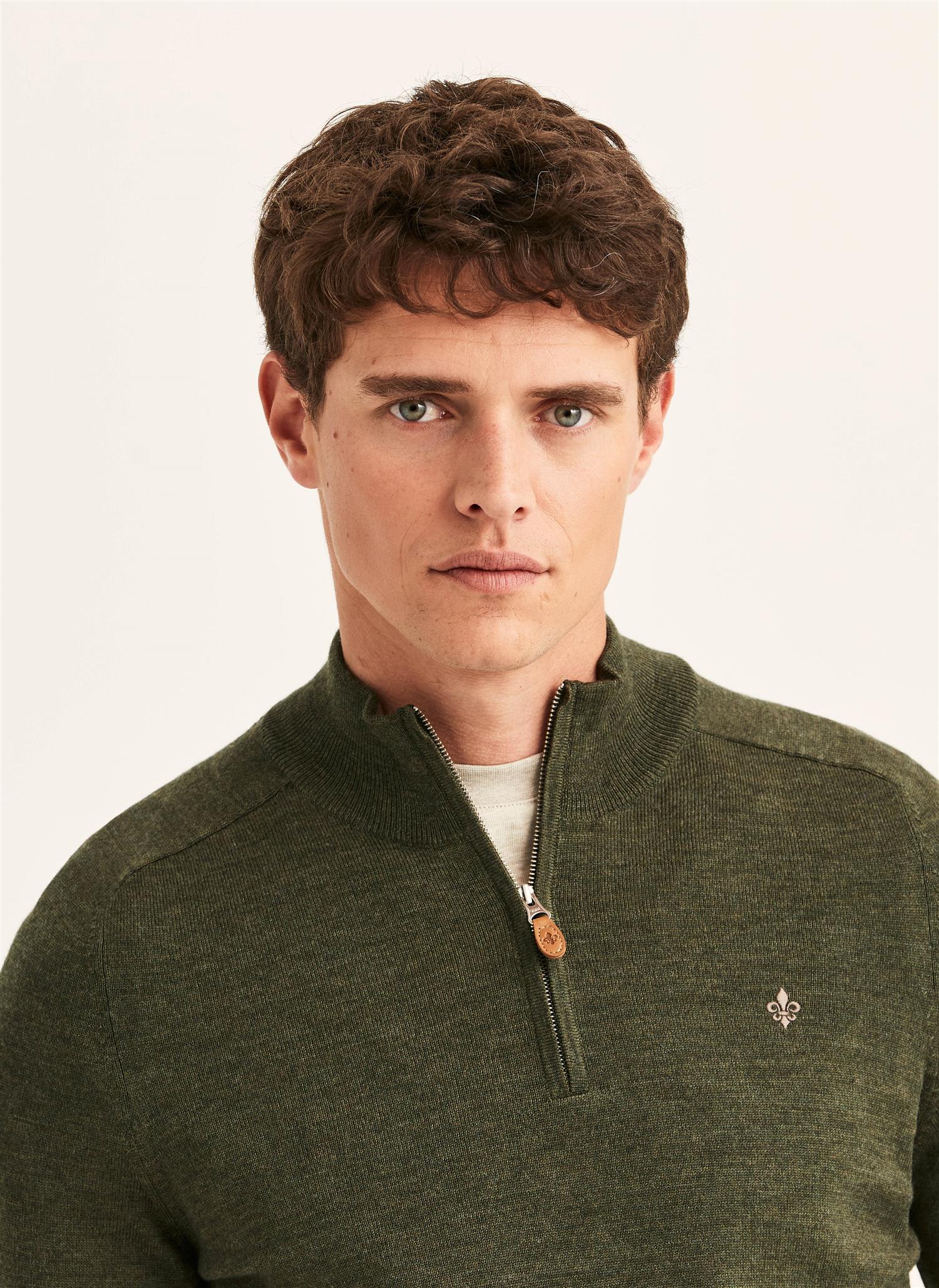 Merino John Zip AW26 Olive
