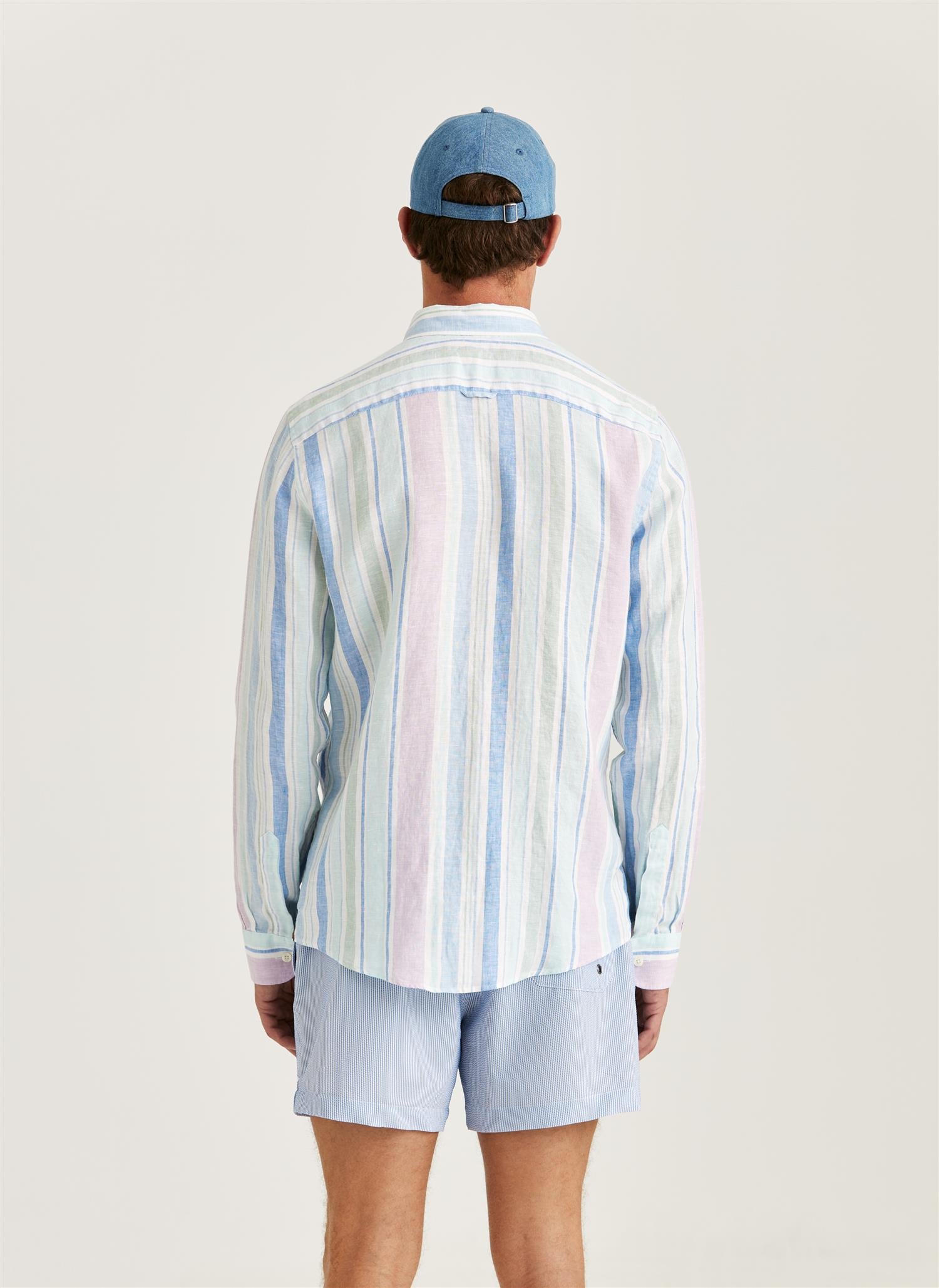 Happy Linen Stripe Shirt Turquoise