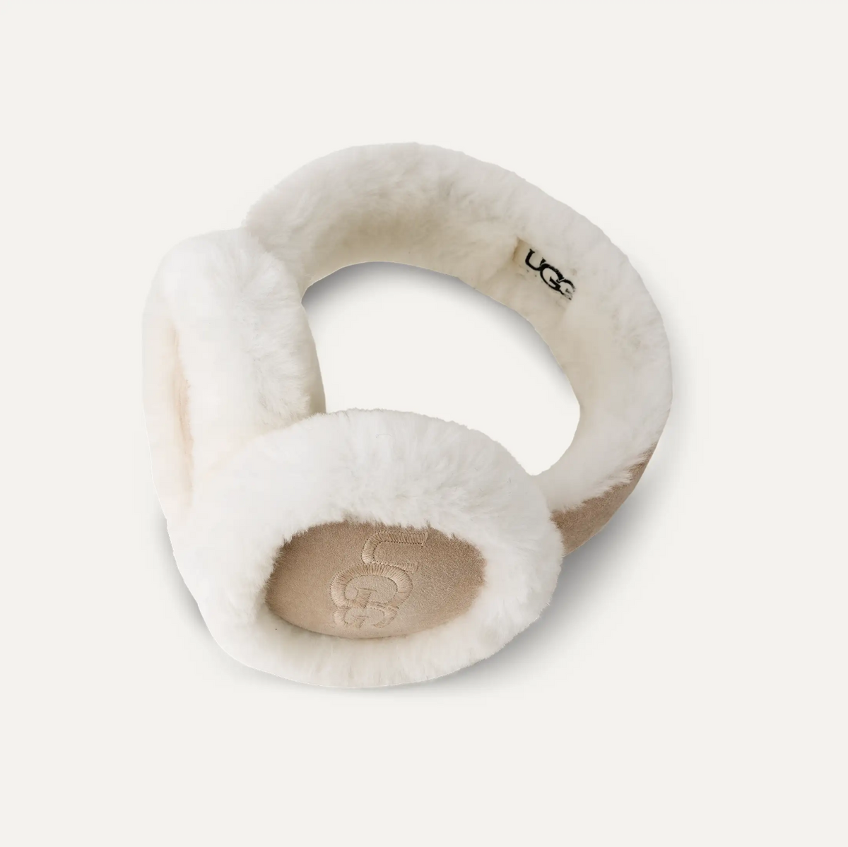 Sheepskin Embroidery Earmuff Sand