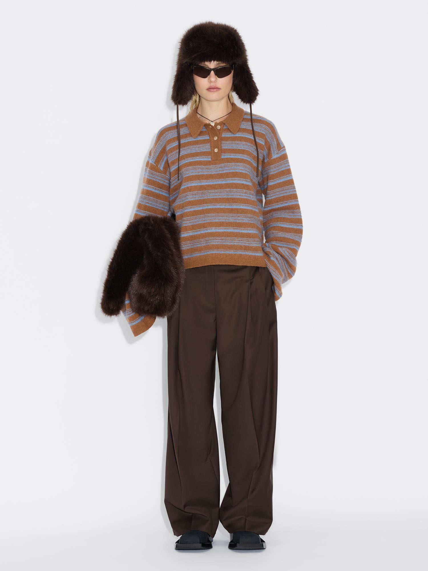 Olivia Wool Polo Brown Stripe