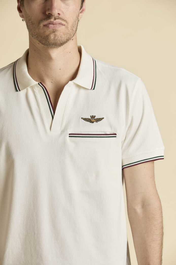 Polo shirt open collar and chest pocket Offwhite