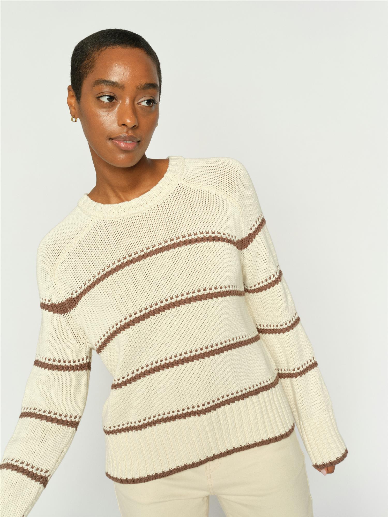 Mmrola Bine Stripe Crewneck Knit Coffe Quartz