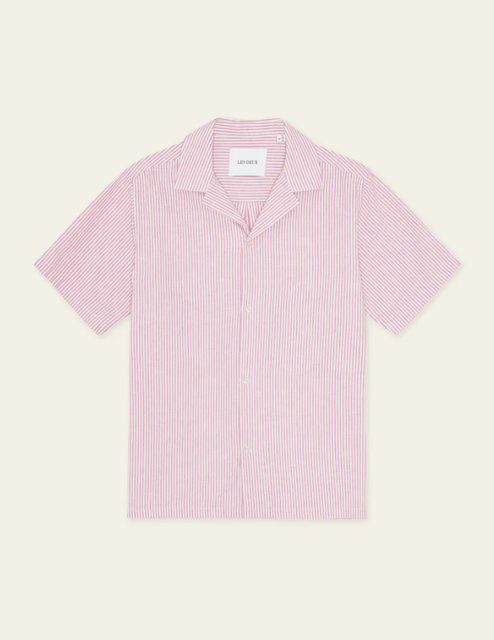 Lukas Stripe Cotton Linen SS Shirt Crocus Pink