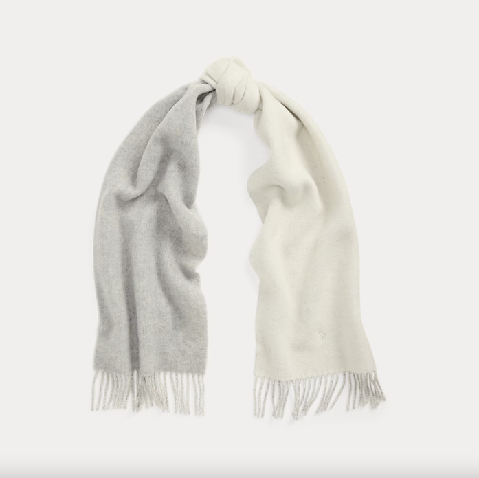 Fring-Trim Wool Scarf Cream/ Lt Grey